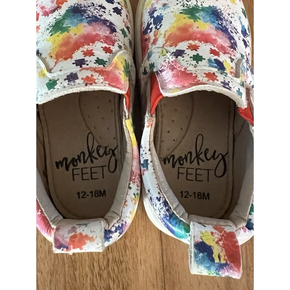 Monkey Feet Multicolored Splatter Rainbow‎ Paint Girls 12-18 mos Slip-On Shoes
